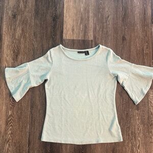 Tahari Light Teal Blouse with Flared Sleeves